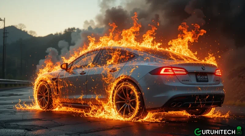 auto elettrica in fiamme
