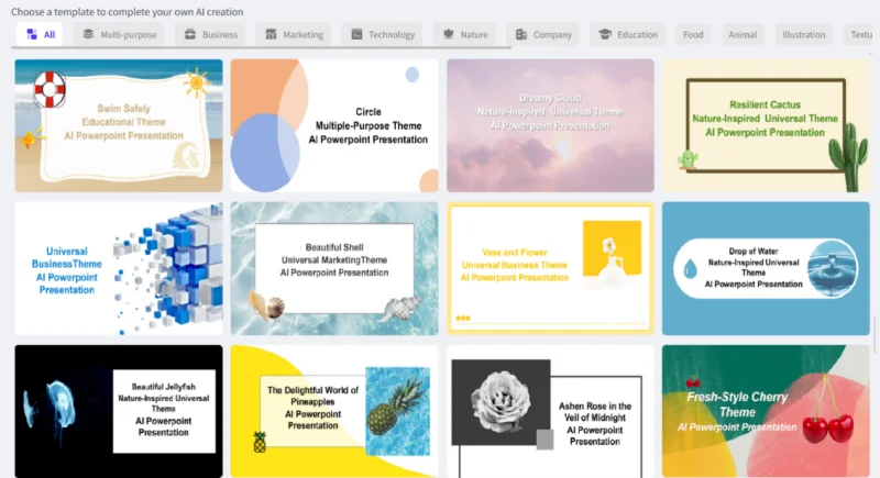 screenshot of the template selection in workppt.ai