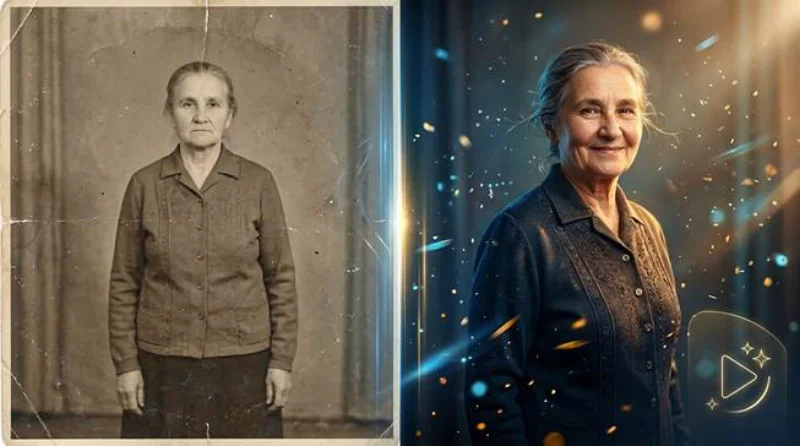 before and after AI photo animation showing an old still portrait transformed into a vivid animated visual