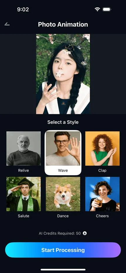 choose AI photo animation mode in Wondershare Relumi