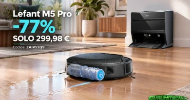 Lefant M5 Pro crolla a 299,98 euro: 23.000 Pa, lavaggio a rullo e base automatica con il 77% di sconto