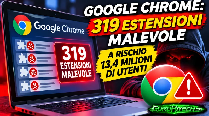 Google Chrome, scoperte 319 estensioni malevole: 13,4 milioni di installazioni a rischio