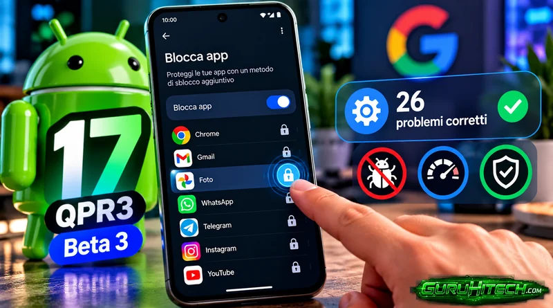 Android 17 QPR3 Beta 3 è disponibile: Google introduce il blocco delle app e corregge 26 problemi