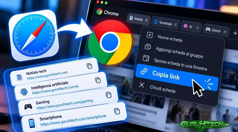 Google Chrome copia Safari: tutti i link delle schede con un solo clic