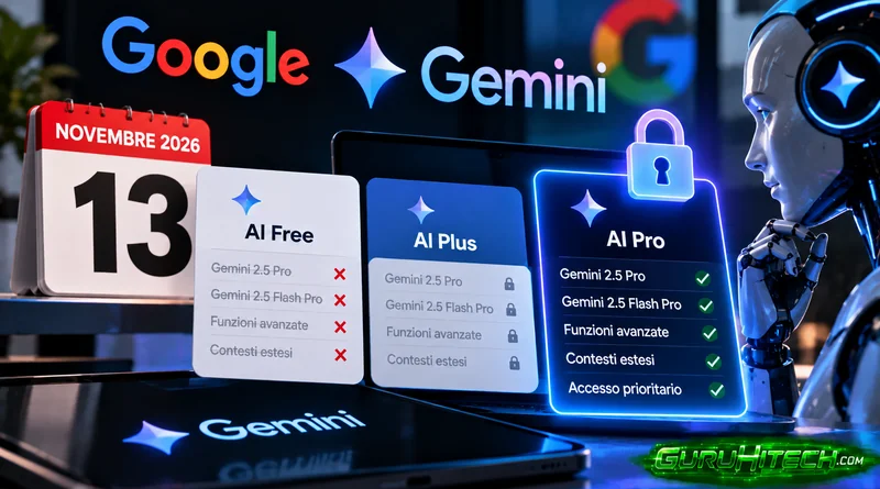 Google Gemini cambia le regole: AI Plus perde i modelli Pro dal 13 novembre