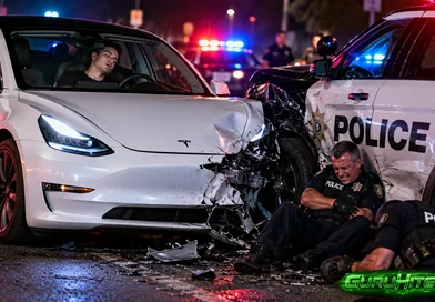 Si addormenta al volante della Tesla con guida assistita e travolge due poliziotti