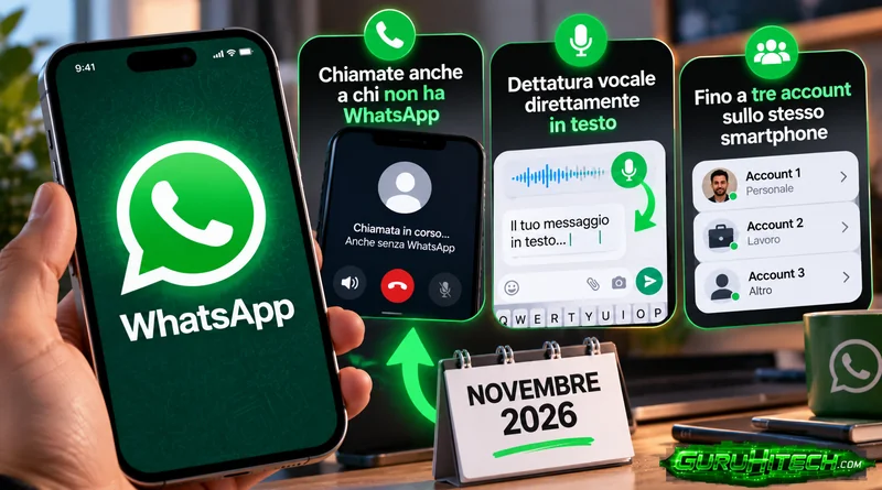 WhatsApp, tre novità in arrivo: chiamate senza account, dettatura e tre profili