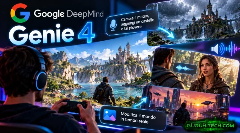 Google Genie 4 crea mondi virtuali con dialoghi e suoni in tempo reale
