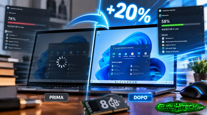 Windows 11 diventa fino al 20% più veloce: Microsoft punta sui PC con poca RAM