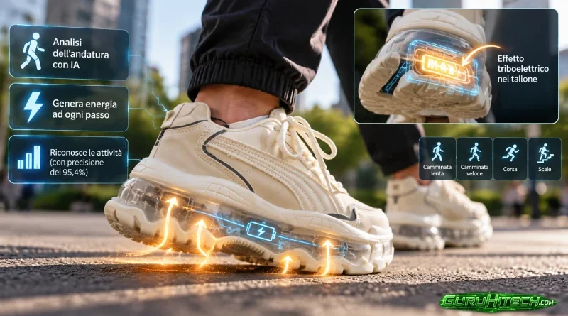 Scarpe intelligenti con IA: producono energia camminando e analizzano ogni passo